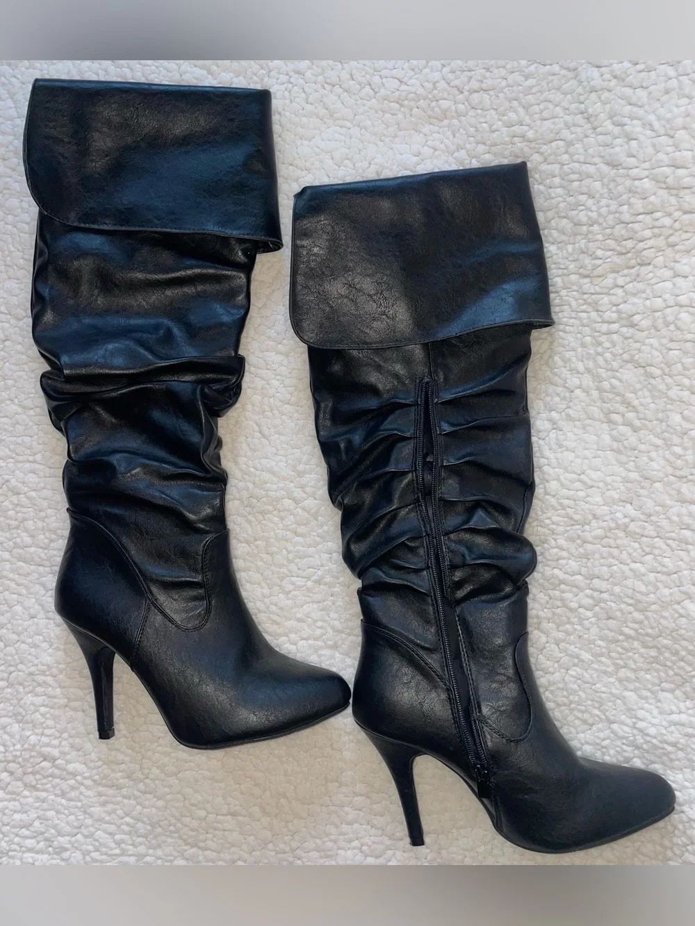 Forever Black Slouchy Fold-Over Over-the-Knee Heeled Boots